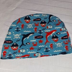 Cute Handmade baby hat WITH COOL PIRATE PATTERN FABRIC